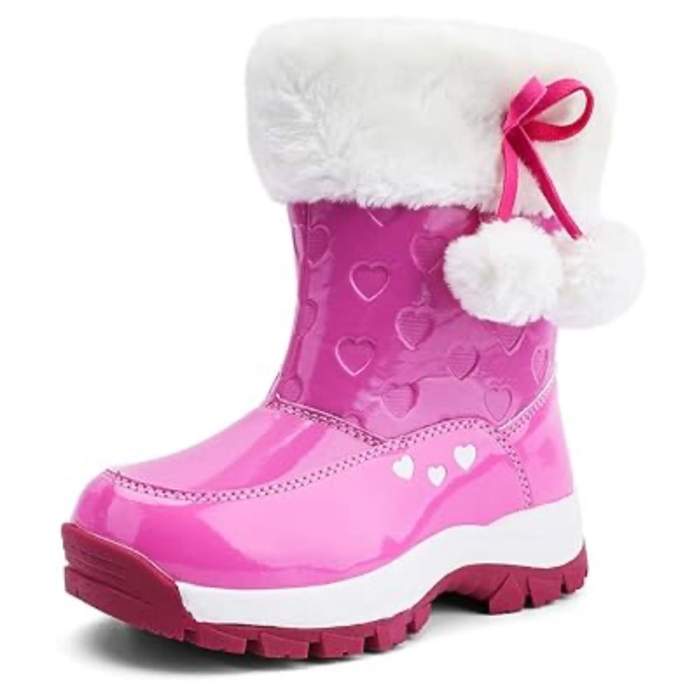 Daiz Pink Girls Winter Boots with Faux Fur Trim, Size 210- USA 2